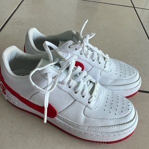 Air Force Ones - white and red - classic style! Great for casual trendy looks!